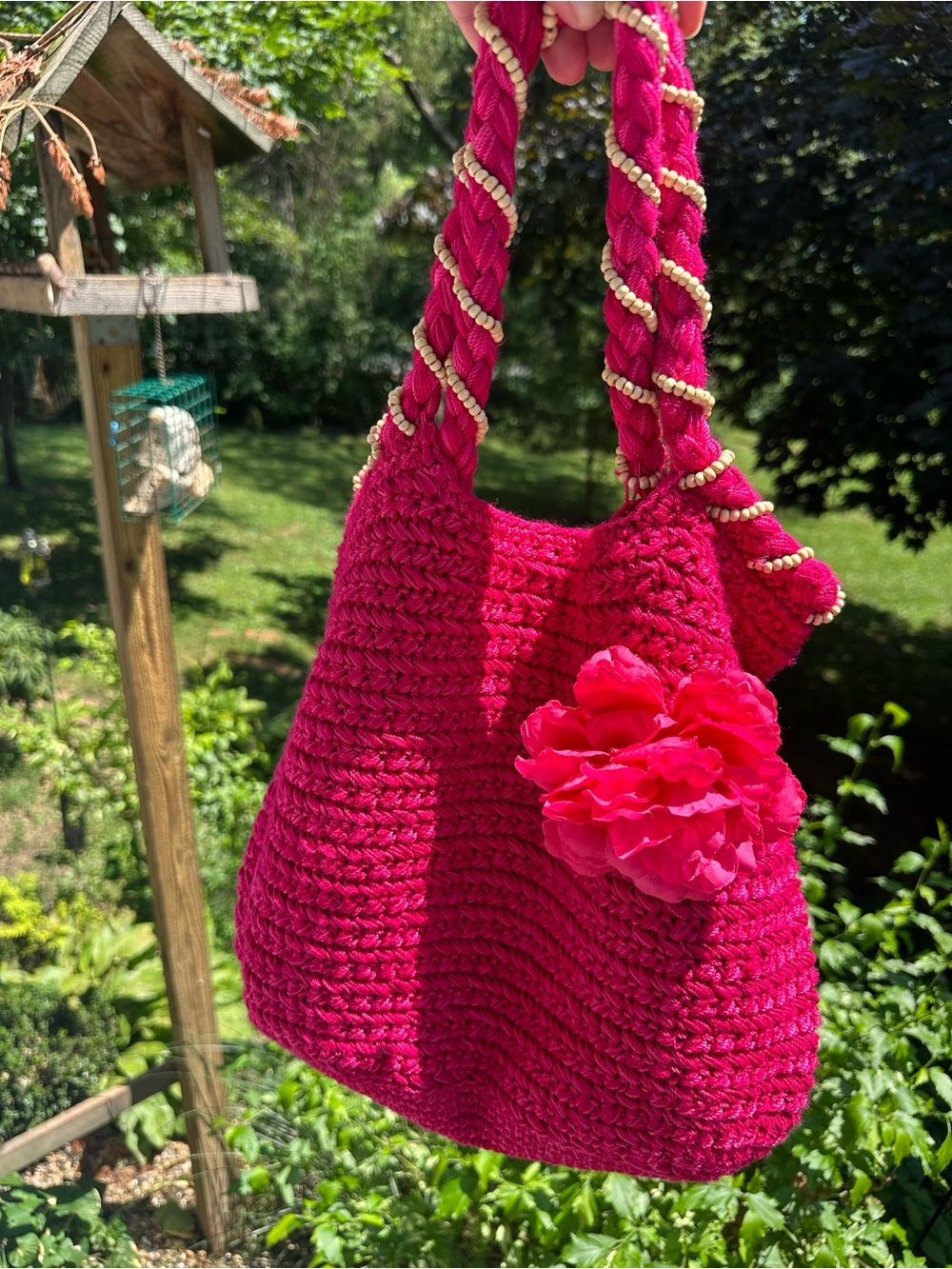 The Sak Fuchsia Crochet Shoulder Bag with Floral Accent - Picture 6 of 10